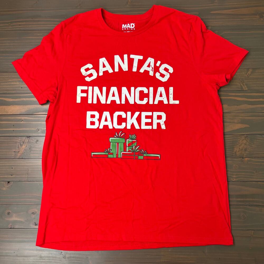 Mad Engine Mens Santa's Financial Backer Graphic T-Shirt Red Christmas 2XL